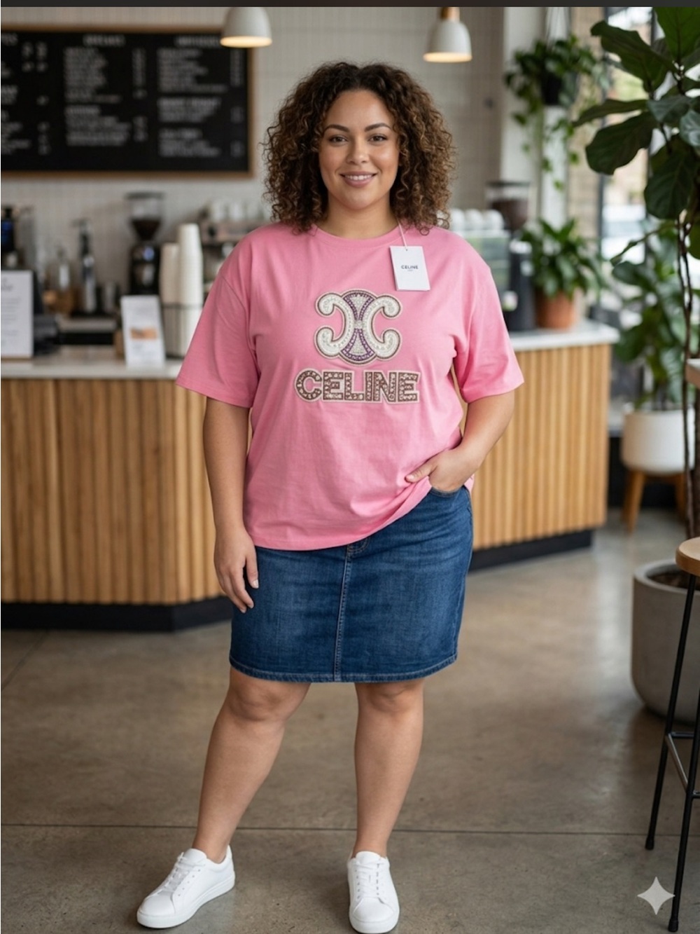 Brand New !! Plus size )  Logo Tee with Embellished Double-C